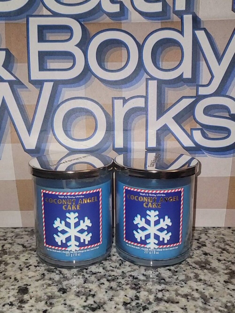 🎉 BATH & BODY WORKS COCONUT ANGEL CAKE CANDLE - Postage stamp design SET OF 2